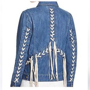 BLANK NYC Lace Up Fringe Denim Jacket XS